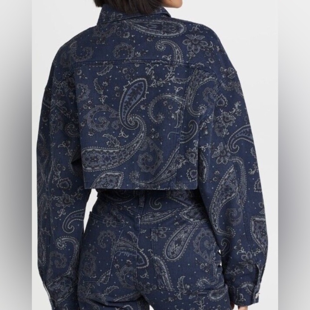 WeWoreWhat Paisley Cropped Denim Jacket Size XS/S NEW WITH TAGS! - Picture 6 of 6